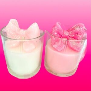 Set of 2 Coquette Bow Candles Glitter Sincerely Jules Rachel Zoe Shabby Chic